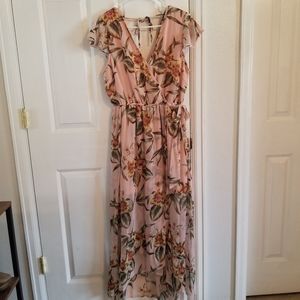 Band of Gypsies Peach Floral Ruffle Maxi Dress